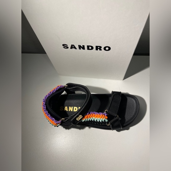 Sandro Black Multicolor Woven Strap Sandals Size 9 / 39 - Picture 2 of 8